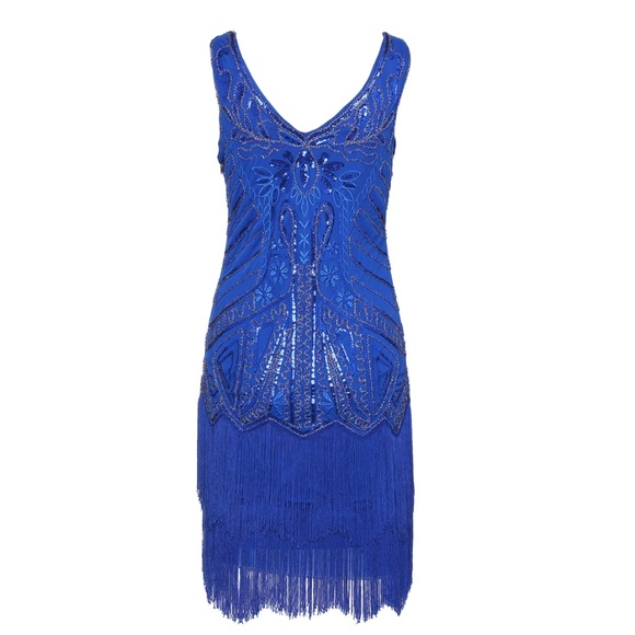 Cobalt Blue Sleeveless Flapper Beaded and Sequined - Picture 6 of 8